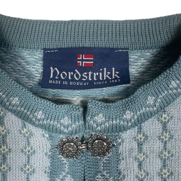 Nordstrikk Wool Sweater Blue with Silver Clasps Women's XS Made in Norway - Picture 3 of 6